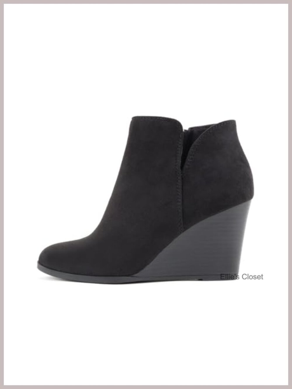 Faux Suede Ankle Bootie with Split Shaft and Stacked Wedge Heel